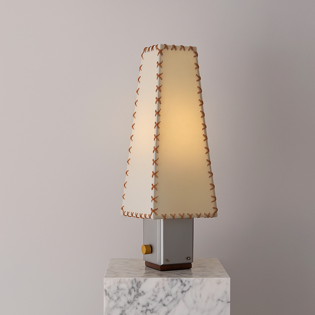 Parchment Shade Table Lamp for Bedroom and Living Room | Hand Stitched Brushed Steel Modern Japandi Casalola Lights