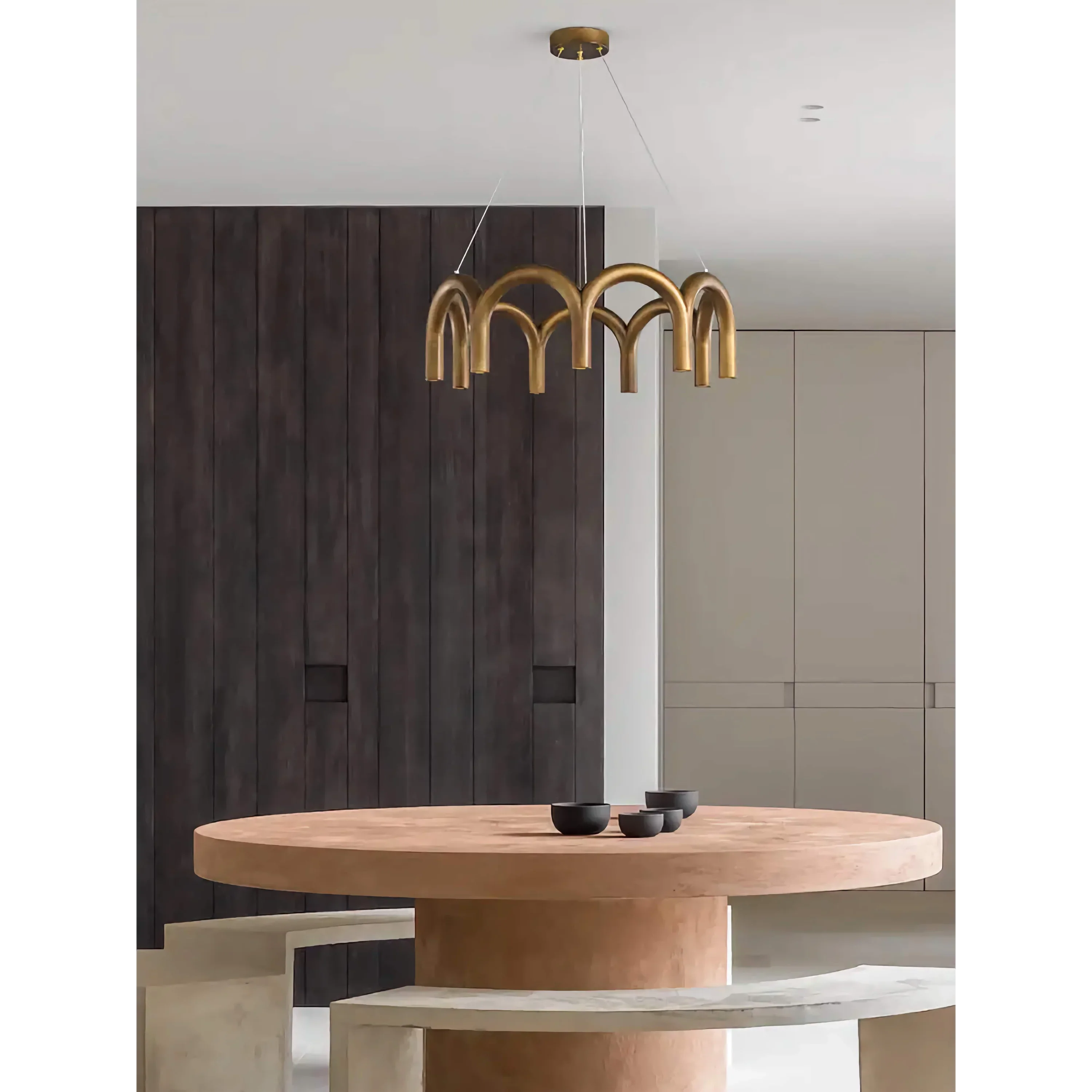 Patinated Brass Arch Chandelier | Modern Sculptural Downlight