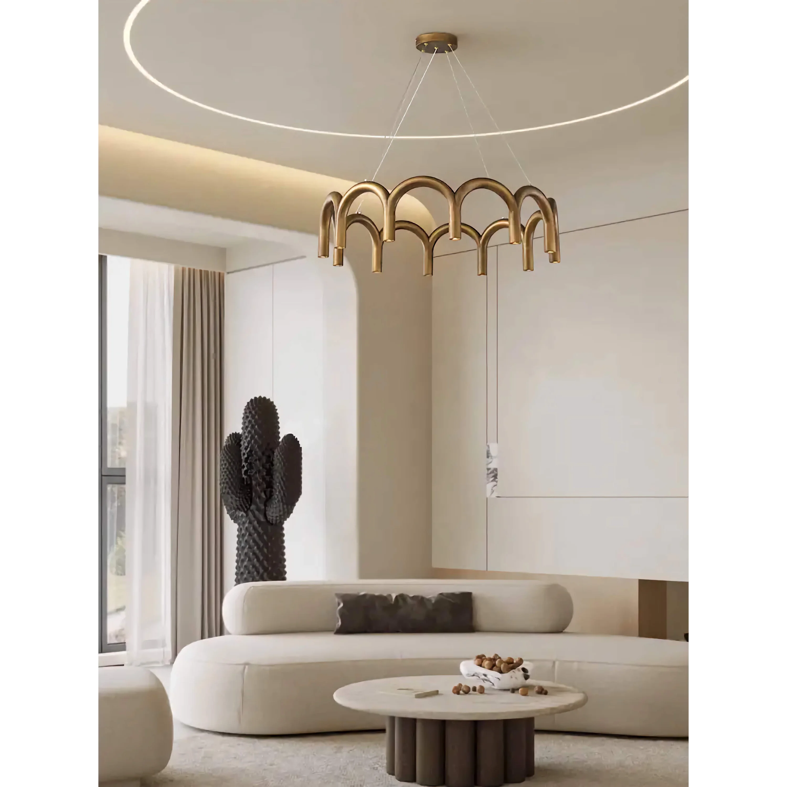 Patinated Brass Arch Chandelier | Modern Pendant for Living Room Bedroom Office | Lighting Luxury Home Casalolalights
