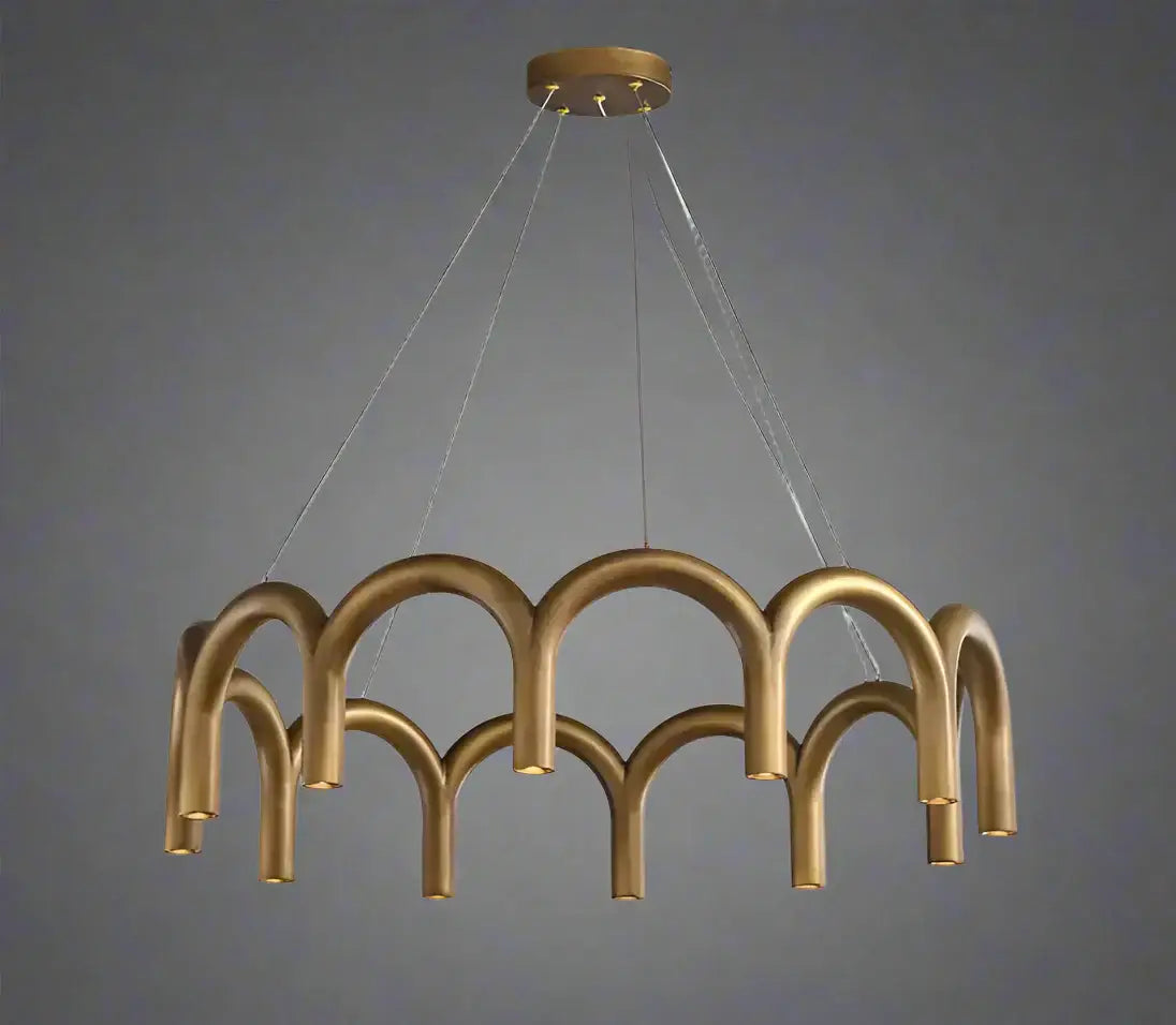 Patinated Brass Arch Chandelier | Modern Sculptural Downlight - Chandeliers