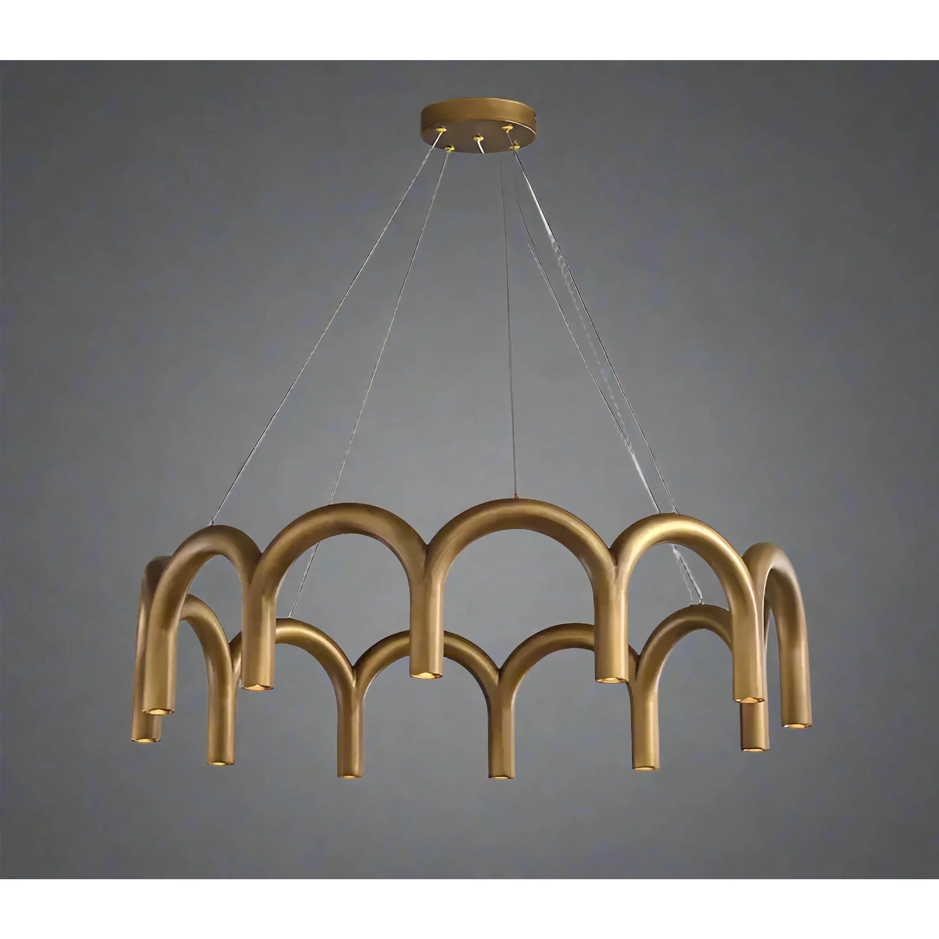 Patinated Brass Arch Chandelier | Modern Sculptural Downlight