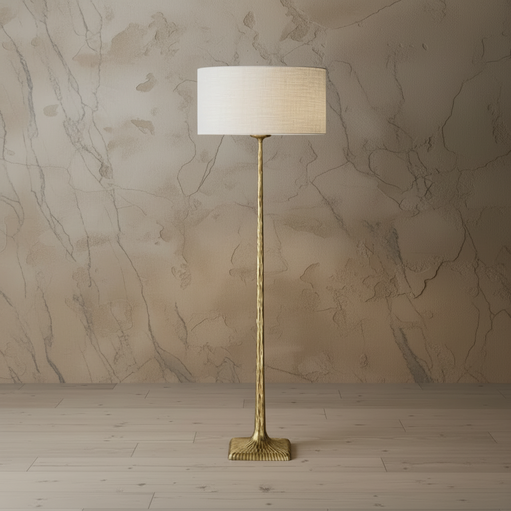 Patinated Brass Floor Lamp Linen Shade | Tall 182cm E26/e27 Dimmable Option Library or Lounge Light Casalola Lights
