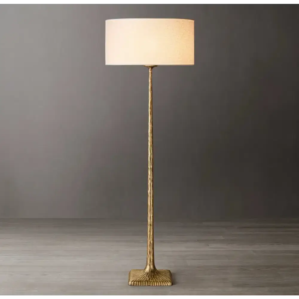 Patinated Brass Floor Lamp | Belgian Linen Designer Lighting - Lamps