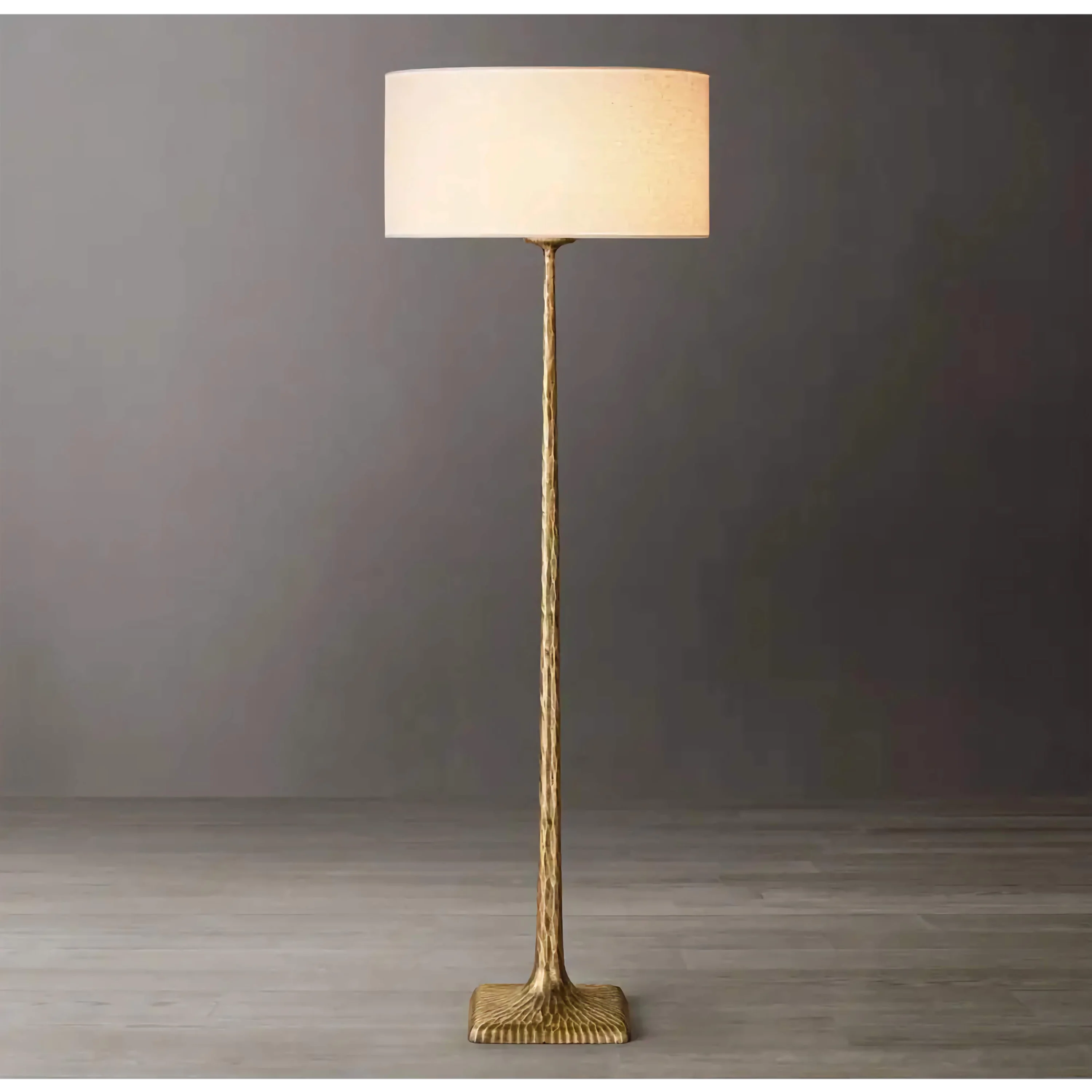 Patinated Brass Floor Lamp | Belgian Linen Designer Lighting