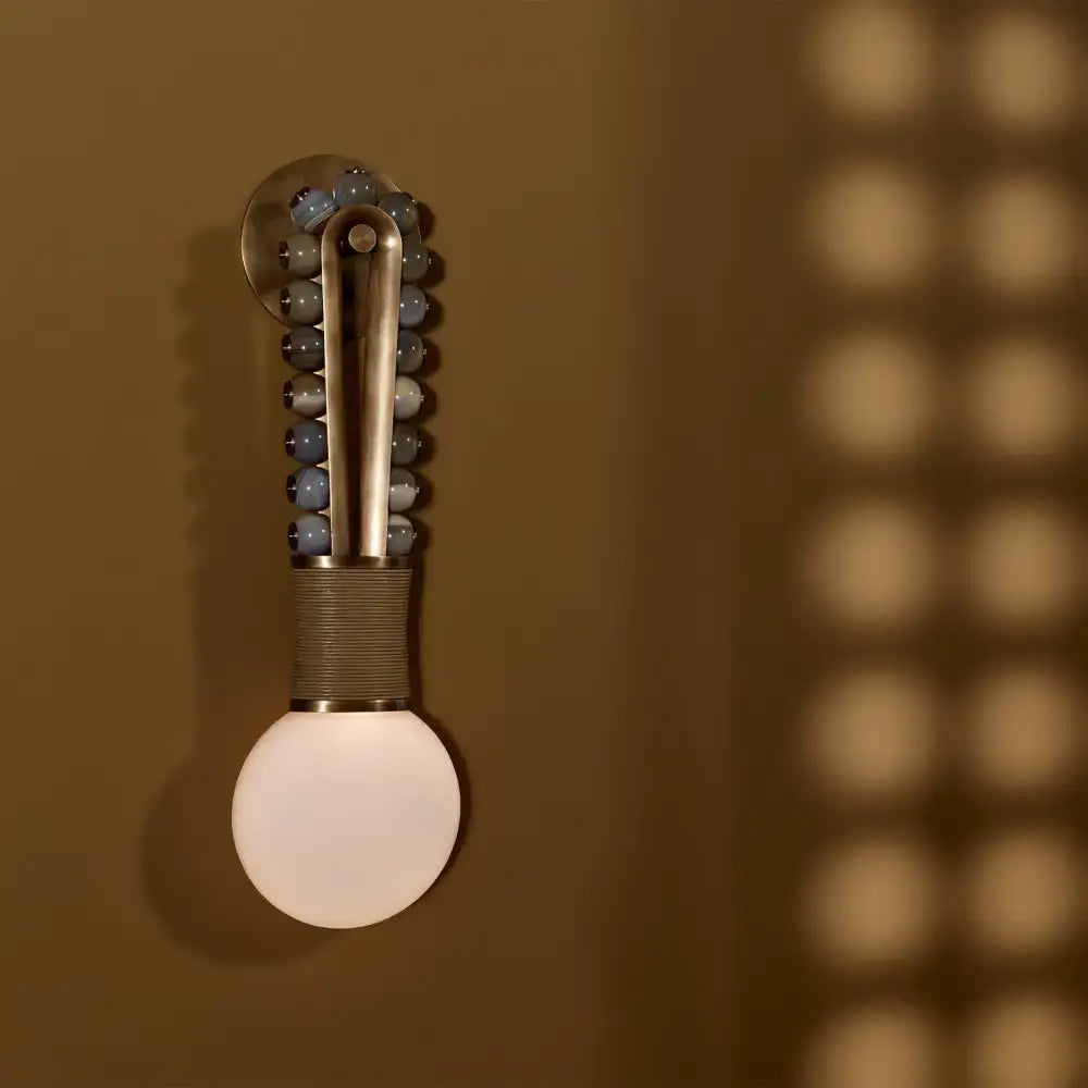 Patinated Brass & Jade Wall Sconce | Hanging Fixture for Bedrooms - Sconces