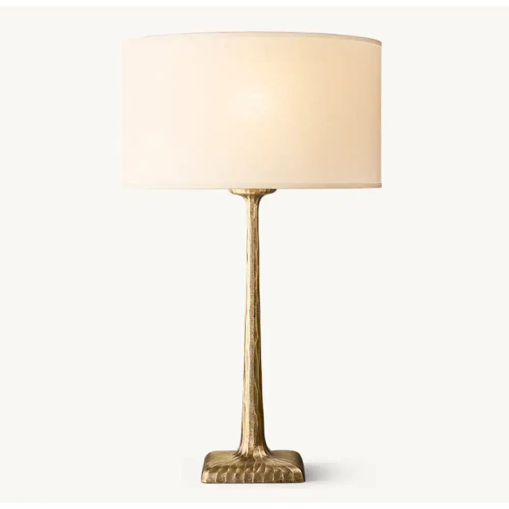 Patinated Brass Table Lamp | Belgian Linen Designer Lighting - Lamps