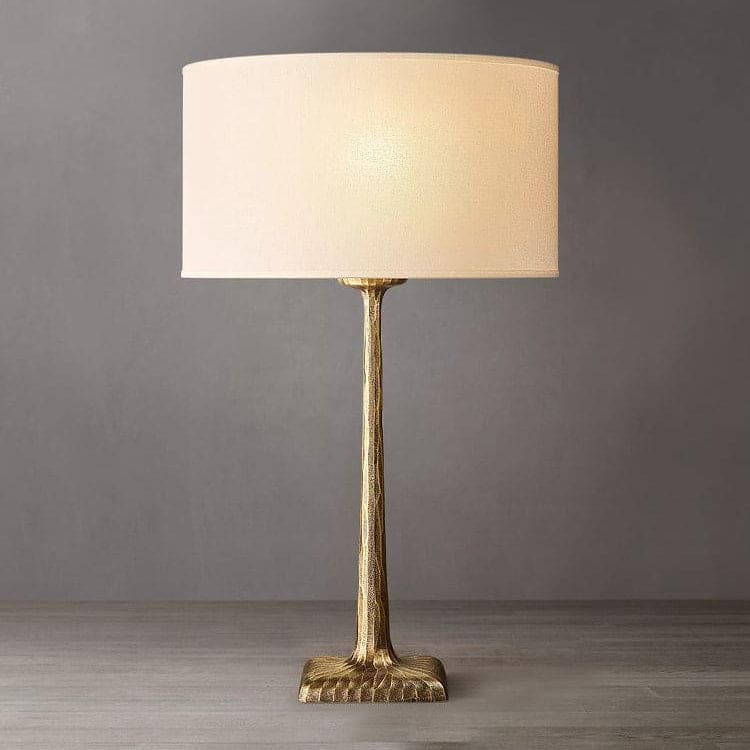 Patinated Brass Table Lamp | Belgian Linen Designer Lighting - Lamps