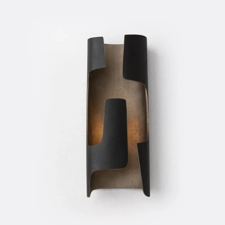 Patinated Bronze Low Profile Wall Sconce | Small Hallway Accent Niche Light Brutalist Cutout Form Casalola Lights