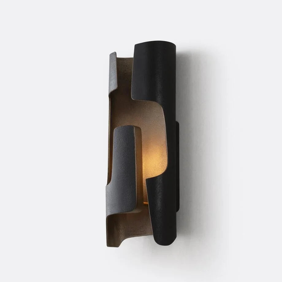Patinated Bronze Low Profile Wall Sconce | Small Hallway Accent Niche Light Brutalist Cutout Form Casalola Lights