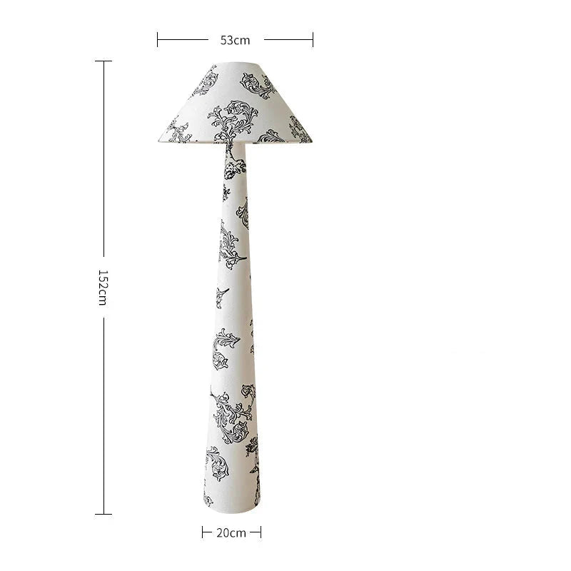 Living Room Floral Cone Floor Lamp in Hand Painted White Ceramic – Scandi Japandi Statement Accent Lighting Soft Glow