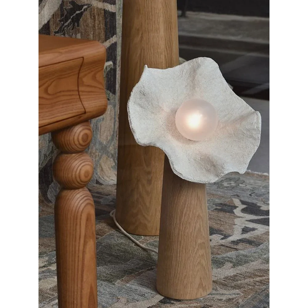 Resin Petal Floor Lamp Wood Column | Botanical Sculpture 3 Sizes E26/e27 Dimmable Option Casalola Lights Luxury Lamps