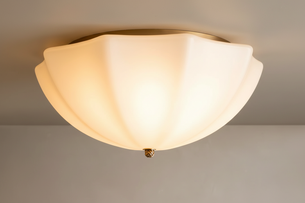 PETALO CREAM GLASS FLUSH MOUNT | ANTIQUE BRASS | CLPET152AB