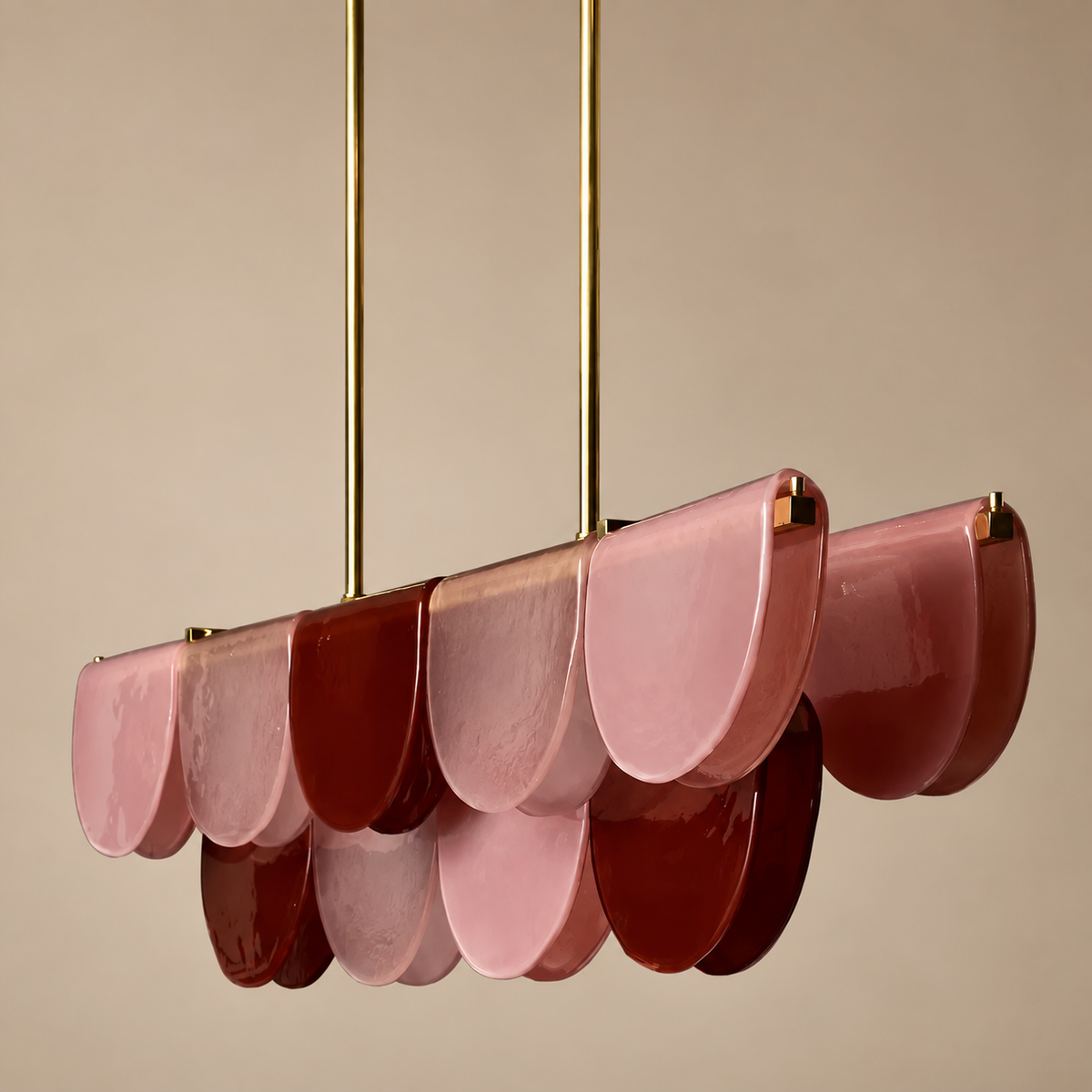 Burgundy Glass Petal Linear Chandelier | Integrated Led Bar no Bulbs in View Two Lengths Brass Casalola Lights Luxury