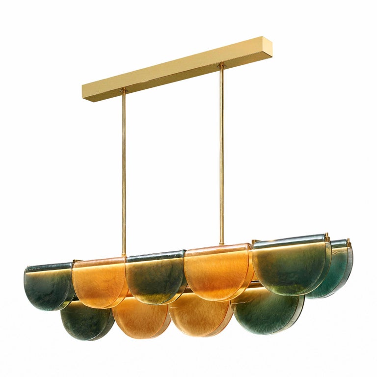 Olive Hand-blown Glass Linear Chandelier | Brass Dining Room | 59’’ w | Casalola Casalolalights Luxury Lamps