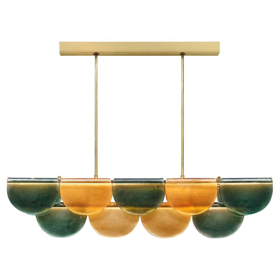 Olive Hand-blown Glass Linear Chandelier | Brass Dining Room | 59’’ w | Casalola Casalolalights Luxury Lamps