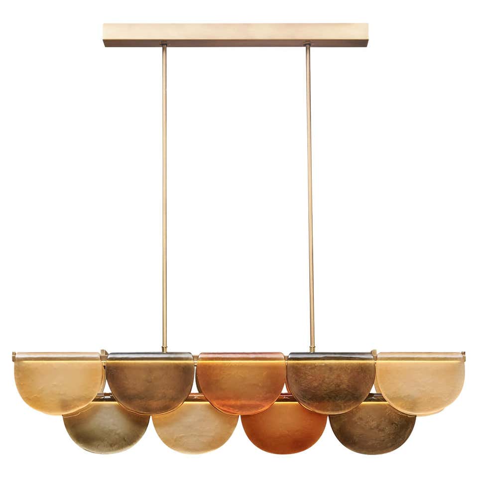 Orange Hand-blown Glass Linear Chandelier | Brass Dining Room | 59’’ w | Casalola Casalolalights Luxury Lamps