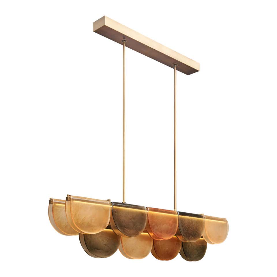 Orange Hand-blown Glass Linear Chandelier | Brass Dining Room | 59’’ w | Casalola Casalolalights Luxury Lamps