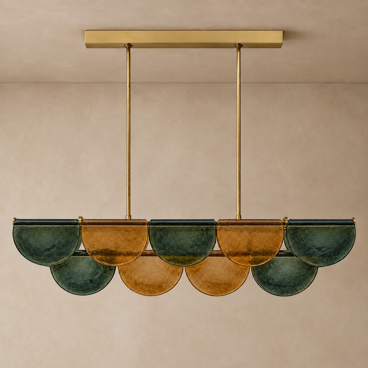 Olive Glass Petal Linear Chandelier Brass | Integrated Led Kitchen Island Adjustable Rod Drop Casalola Lights Luxury