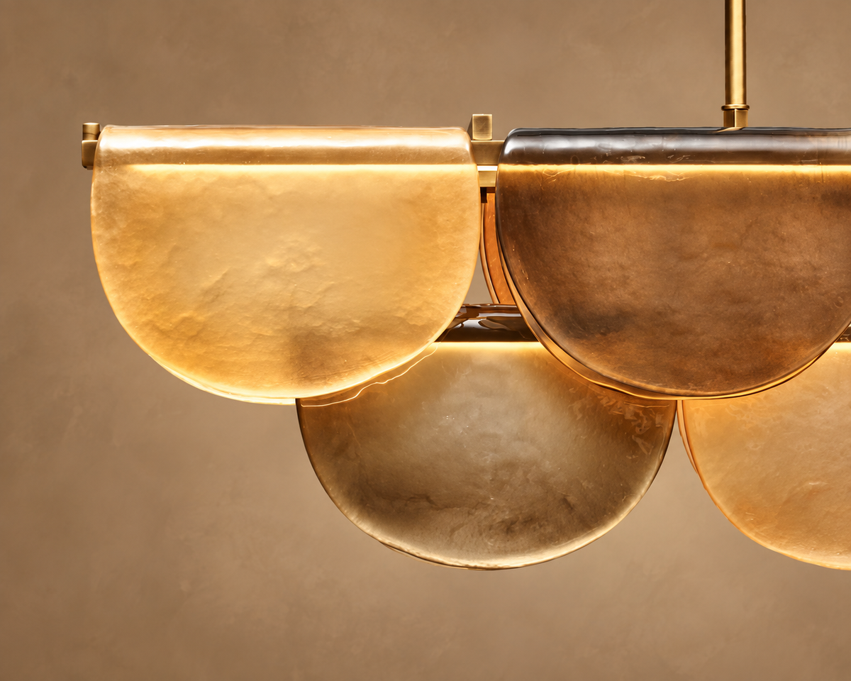 Orange Glass Petal Linear Chandelier | Hand Blown Petals Over an Led Bar Two Lengths no Bulbs Casalola Lights Luxury