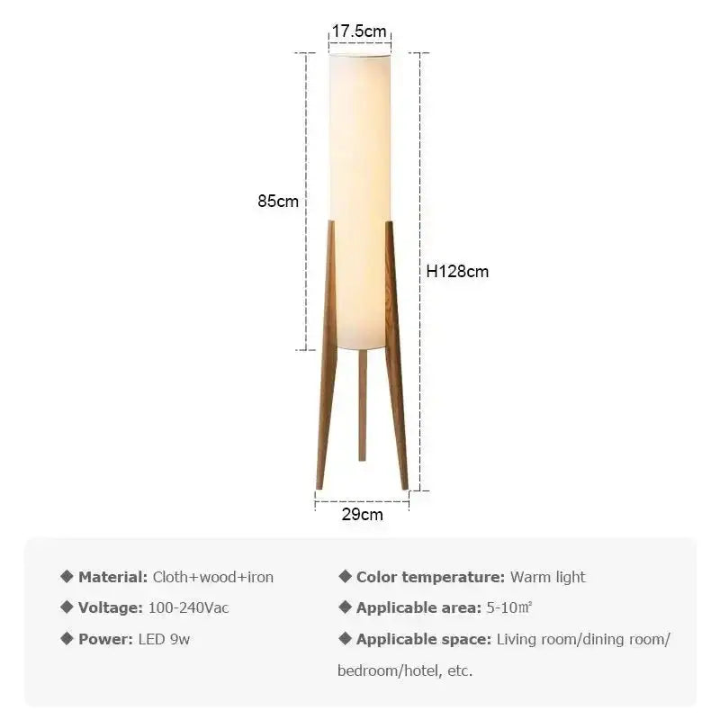 Solid Wood Floor Lamp Fabric Lampshade Modern Bedroom Living Room Decor - Lamps
