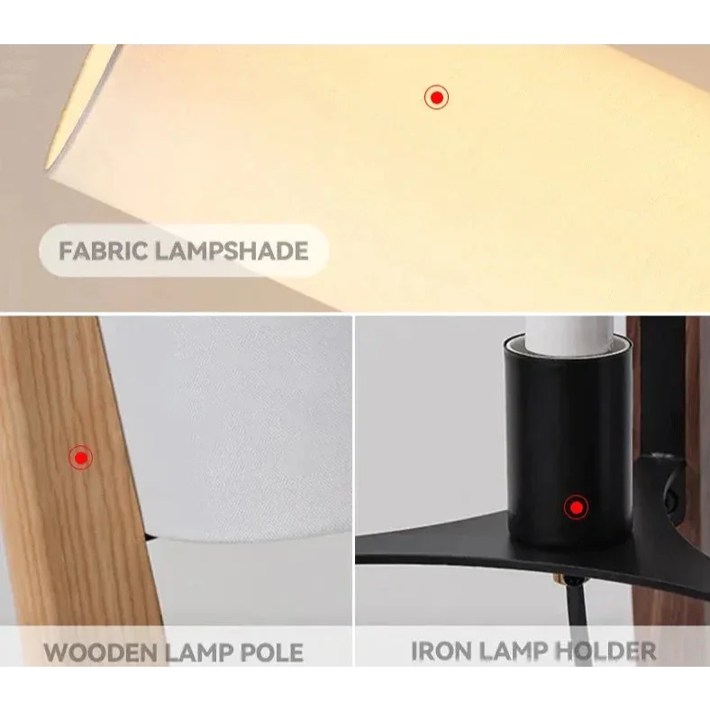 Solid Wood Floor Lamp Fabric Lampshade Modern Bedroom Living Room Decor
