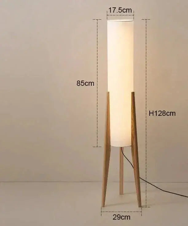 Solid Wood Floor Lamp Fabric Lampshade Modern Bedroom Living Room Decor - Lamps