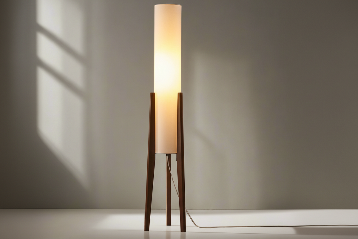 Wood Floor Lamp Linen Shade | Low 128cm Height E26/e27 Walnut or Log Dimmable Option Bedside Casalola Lights Luxury