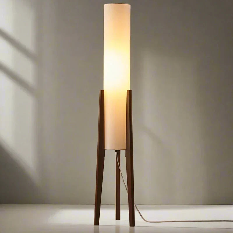 Wood Floor Lamp Linen Shade | Low 128cm Height E26/e27 Walnut or Log Dimmable Option Bedside Casalola Lights Luxury