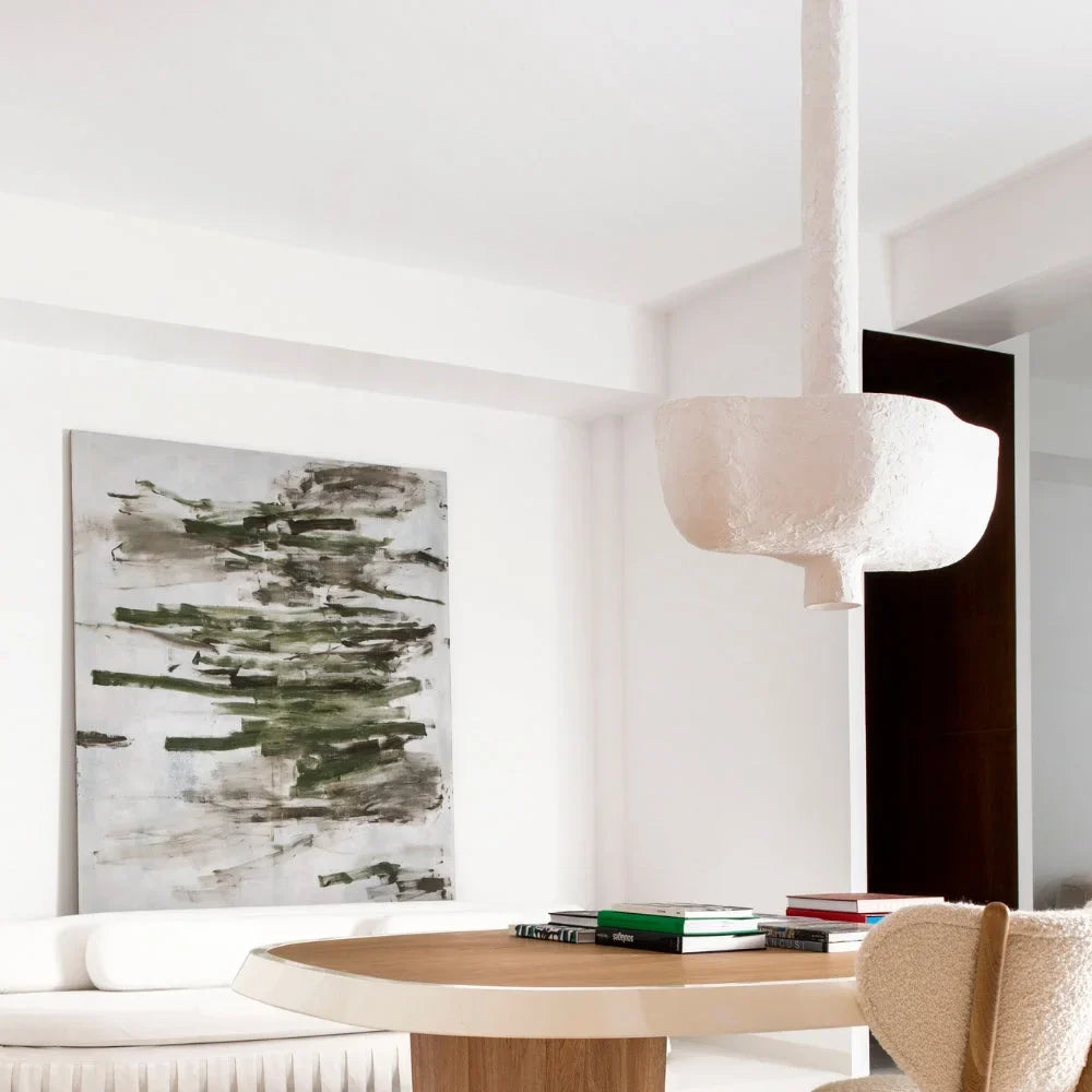 Plaster Pendant Light for Entryway or Dining Room | Hand Troweled Bowl 39 x 24 Inch Soft Ambient Casalola Lights Luxury