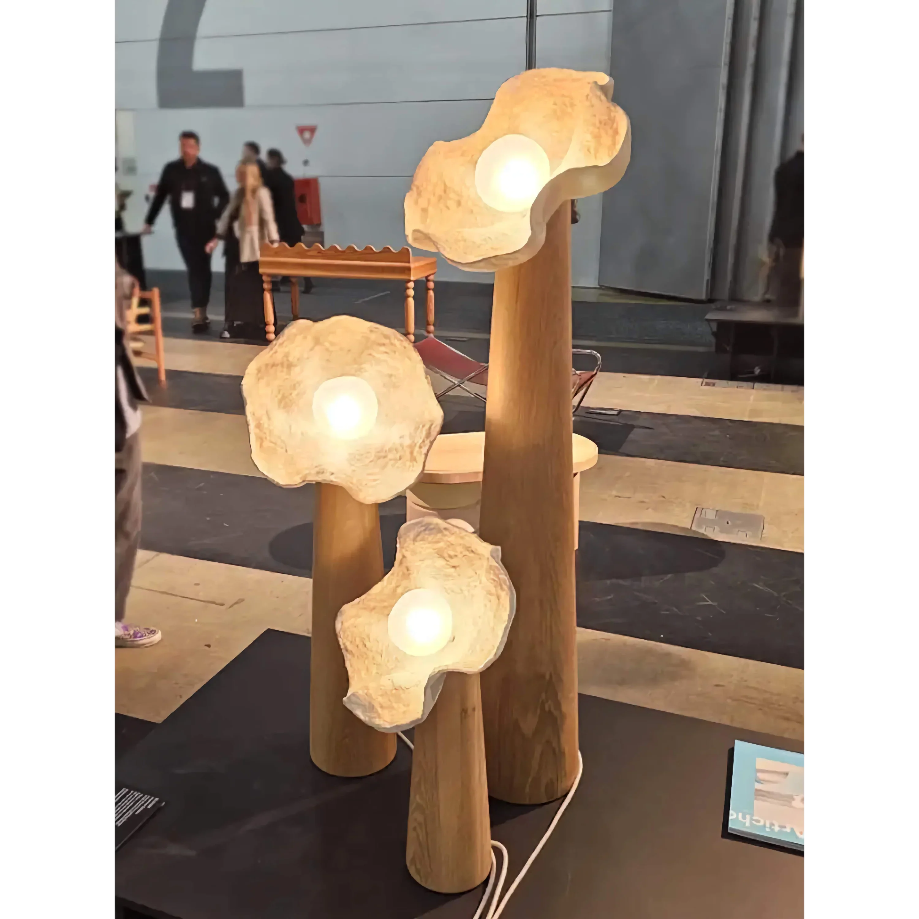 Living Room Sculptural Natural Wood & Plaster Flower Floor Lamp – Organic Modern Statement Lighting