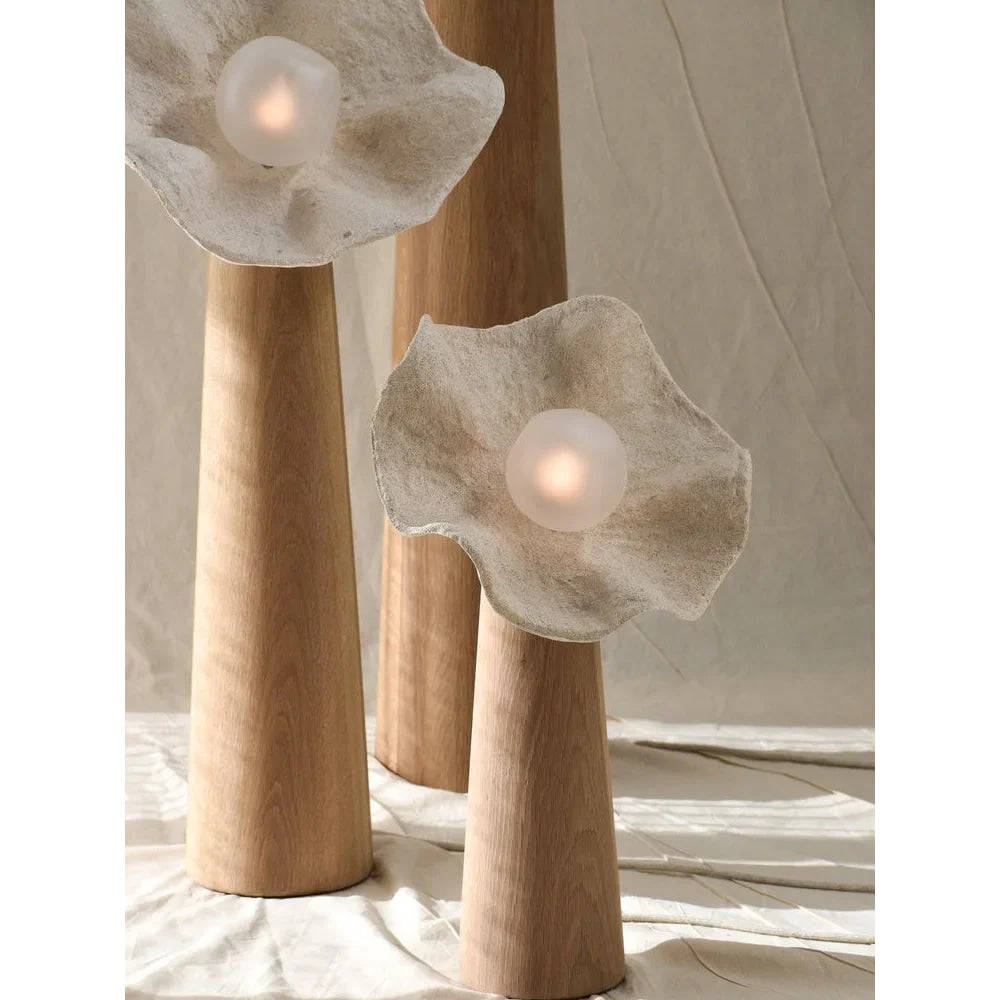 Living Room Sculptural Natural Wood & Plaster Flower Floor Lamp – Organic Modern Statement Lighting