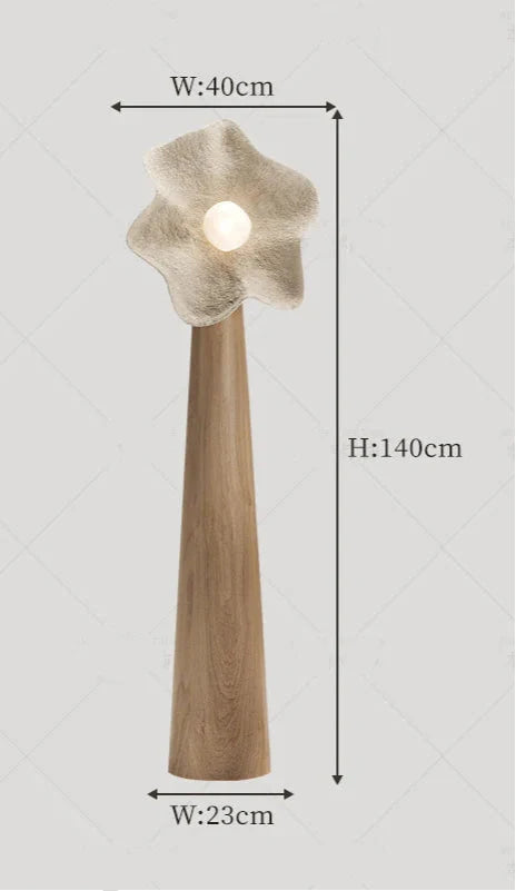 Living Room Sculptural Natural Wood & Plaster Flower Floor Lamp – Organic Modern Statement Lighting