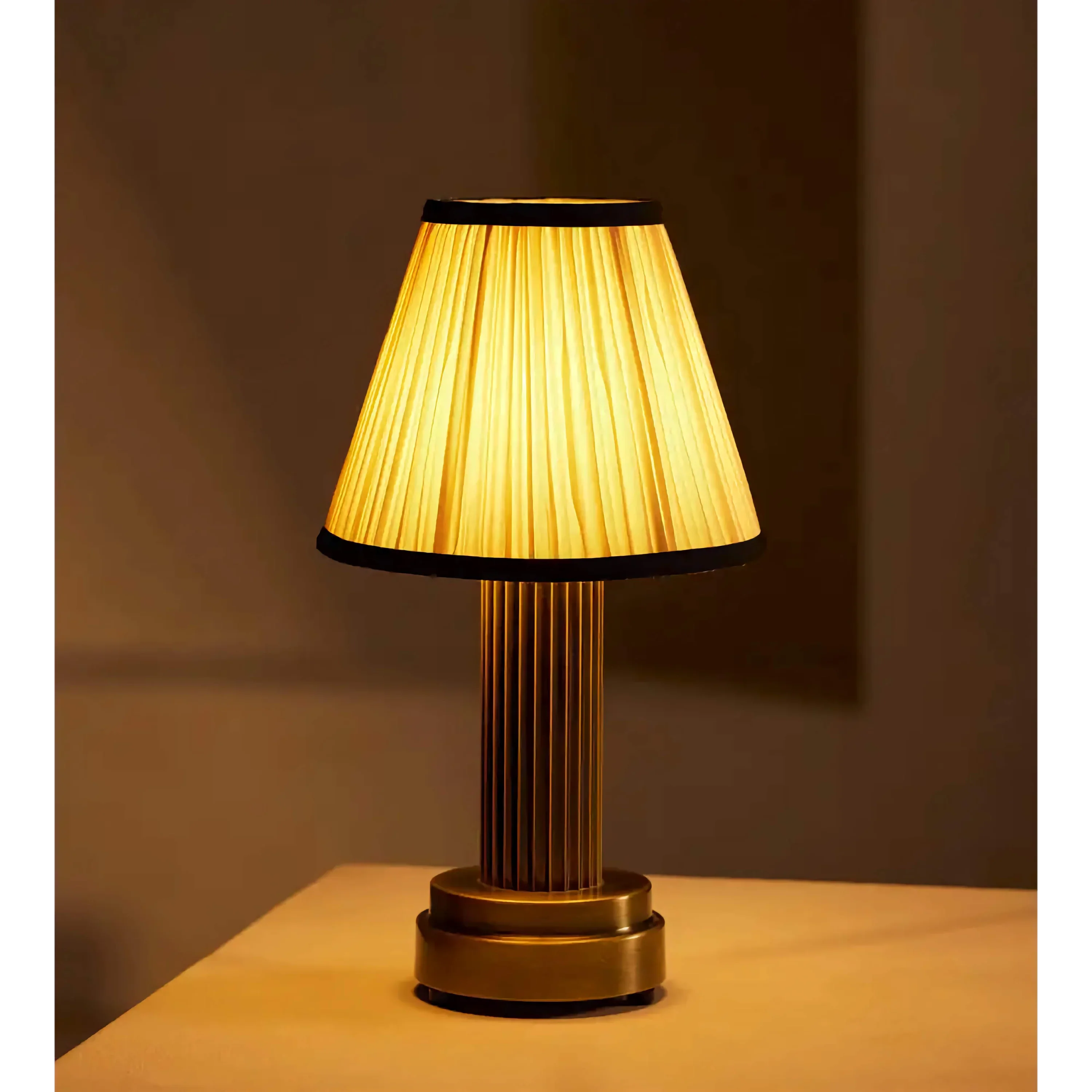 Pleated Fabric Shade Table Lamp | Fluted Copper Base Accent