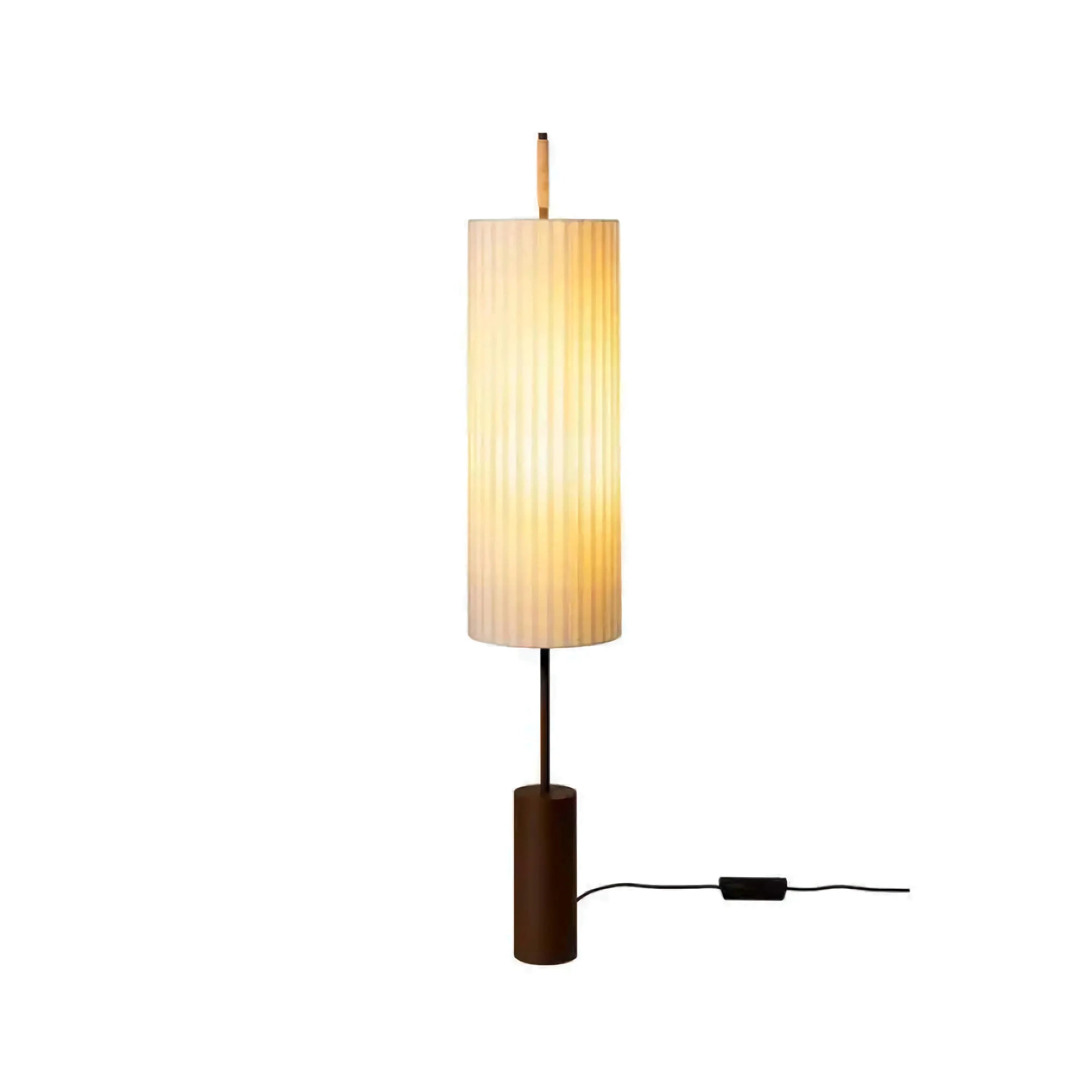 Living Room Pleated Linen Cylinder Floor Lamp in Bronze & Walnut – Scandinavian Statement Lighting Soft Ambient Glow