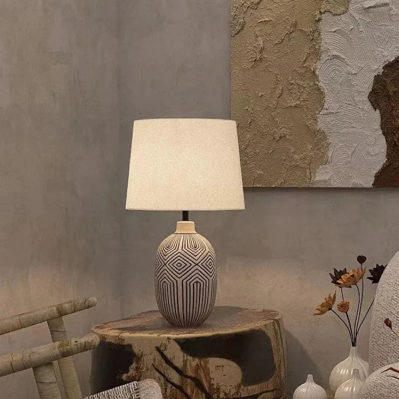 Wabi-sabi Ceramic Table Lamp Zebra Minimalist Desk for Bedroom Living Room - Lamps
