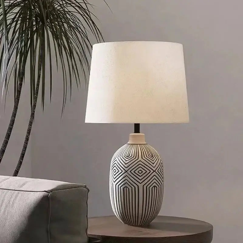 Wabi-sabi Ceramic Table Lamp Zebra Minimalist Desk for Bedroom Living Room - Lamps