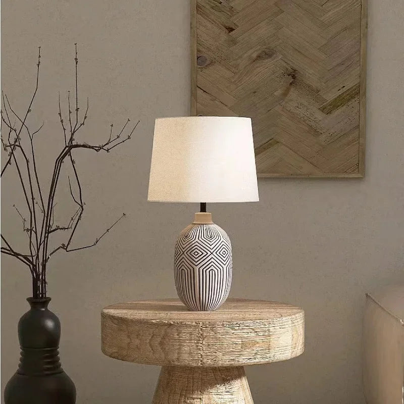 Wabi Sabi Ceramic Table Lamp Zebra Minimalist Desk for Bedroom Living Room
