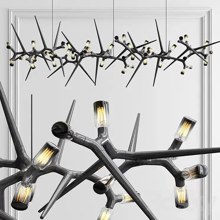 Industrial Modern Chandelier with Exposed Bulbs and Branching Metal Frame – Statement Pendant Light - Chandeliers
