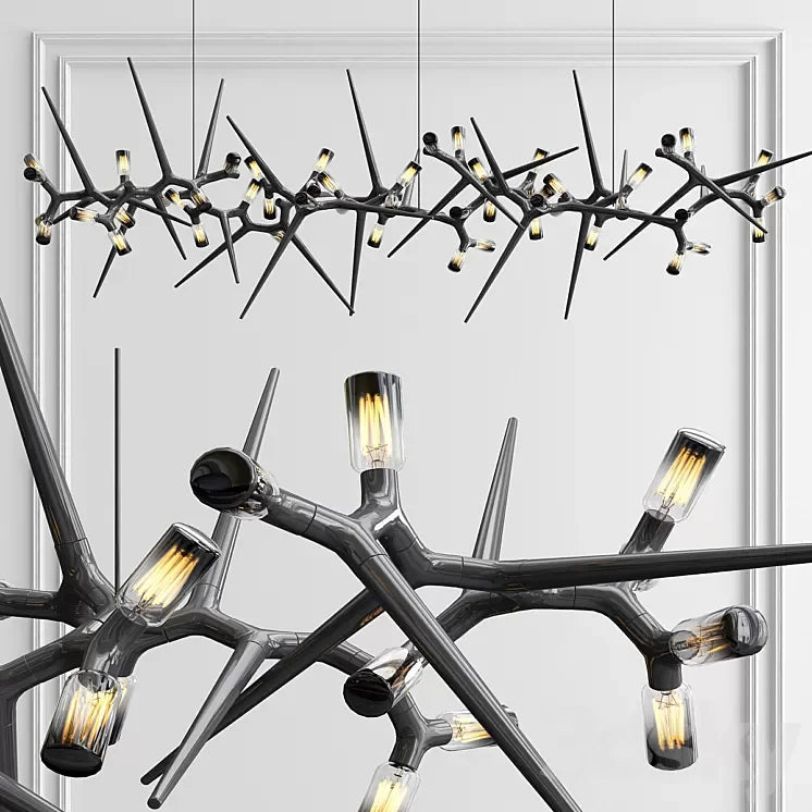 Industrial Modern Chandelier with Exposed Bulbs and Branching Metal Frame – Statement Pendant Light