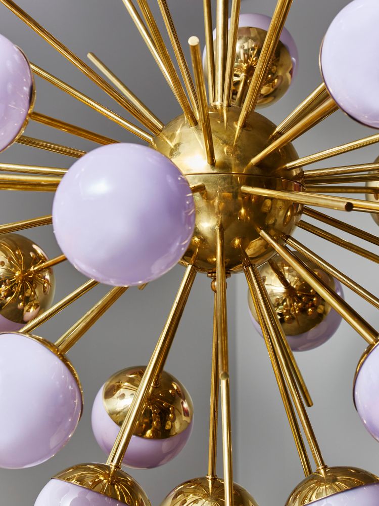 Purple Murano Glass Globe Chandelier in Gold Iron | Luxury Modern Ceiling Light for Bedroom & Living Room