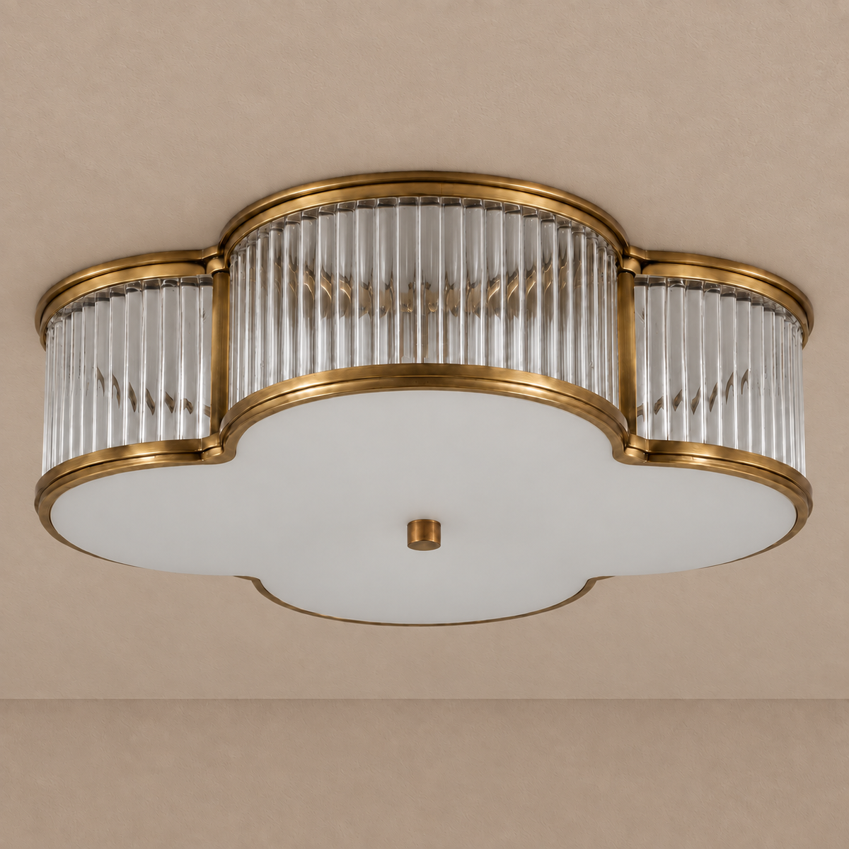 Fluted Glass Art Deco Flush Mount Antique Brass | no Visible Bulb Shallow Profile for a Bedroom Casalola Lights Luxury