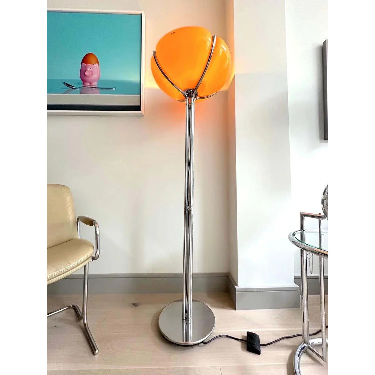 Quadrifoglio Floor Lamp Table Orange Glass Lampshade for Living Room