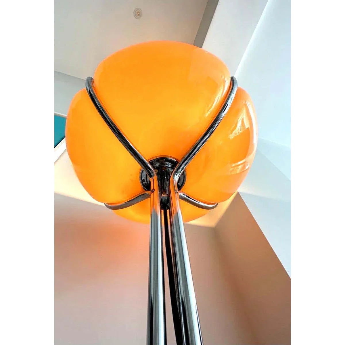 Quadrifoglio Floor Lamp Table Orange Glass Lampshade for Living Room