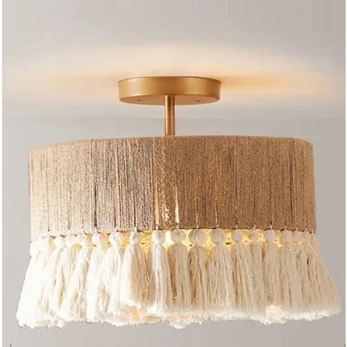 Hand Woven Rattan Pendant Light for Living Room or Bedroom | Cotton Frills 30 to 60 Cm (12 24″) Wide Casalola Lights