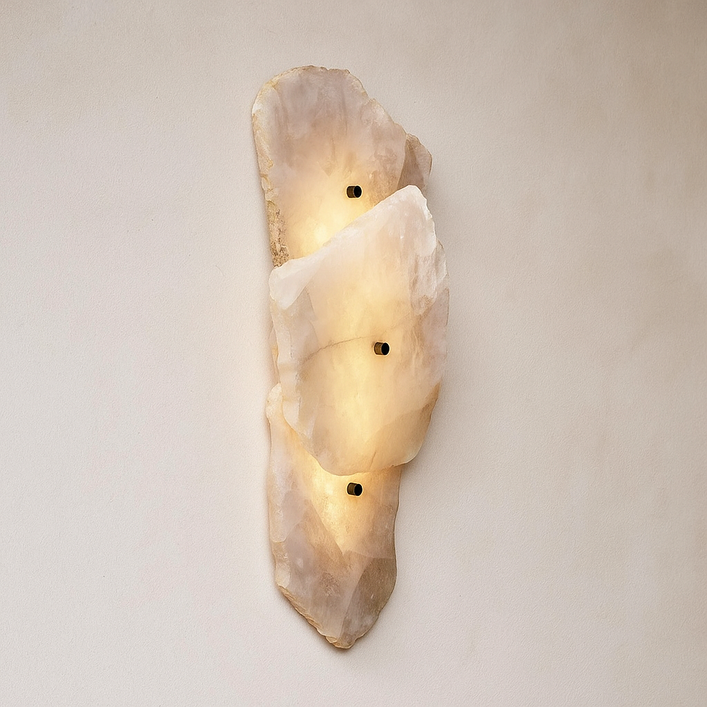 Raw Quartz Layered Wall Sconce | Backlit Spa Stair Feature Natural Stone Panel 6 Lights Casalola Luxury Lamps