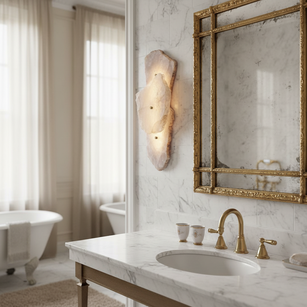 Raw Quartz Layered Wall Sconce | Backlit Spa Stair Feature Natural Stone Panel 6 Lights Casalola Luxury Lamps