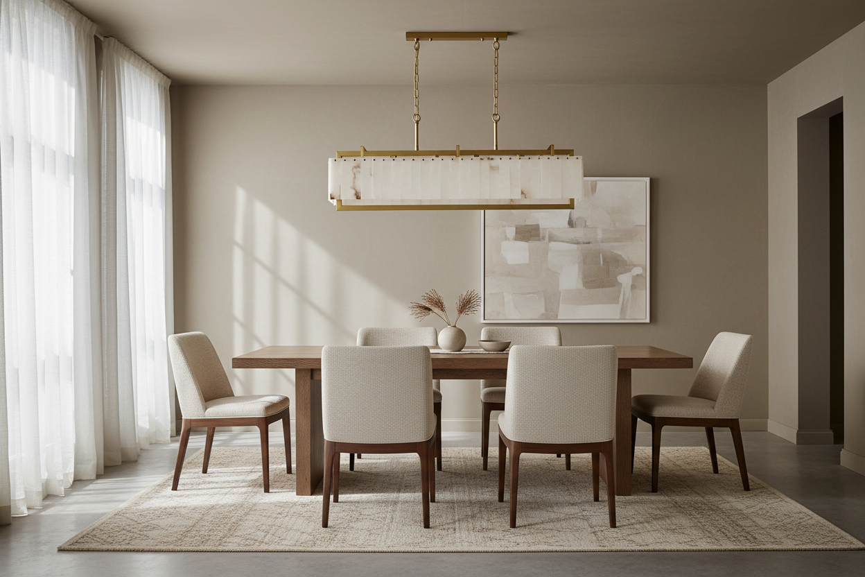 Solid Alabaster & Copper Linear Chandelier | Art Deco Transitional Island Light | 39.4’’ | Casalola Lights