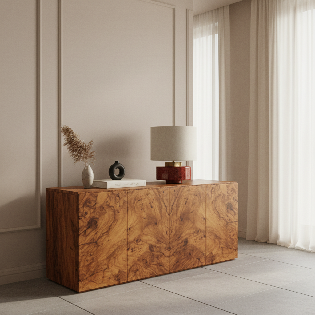 Deep red speckled ceramic base with a brushed metallic shade and brass ring