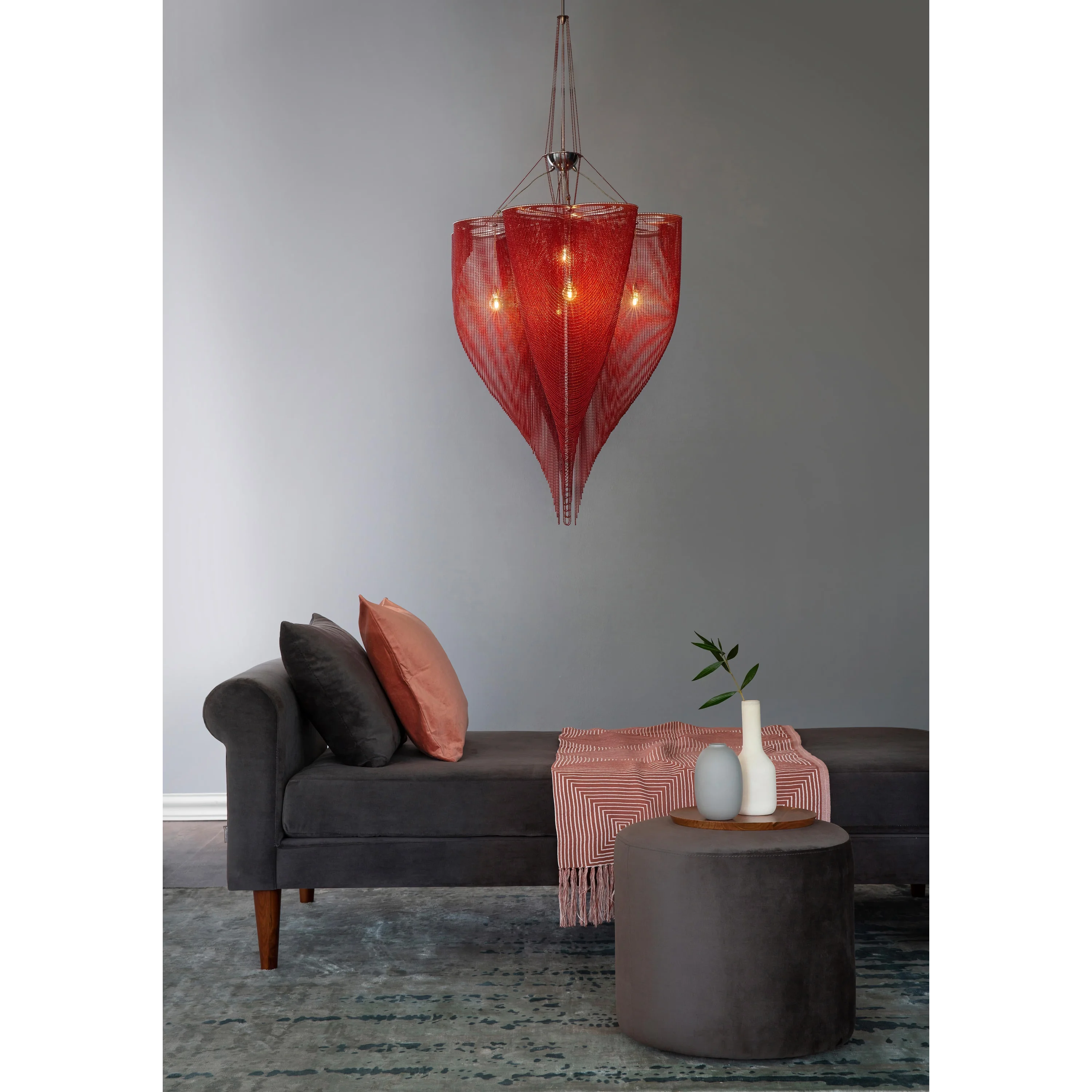Luxury Clover Mesh Chandelier – Modern Lighting with Elegant Metal Drapes for High End Interiors