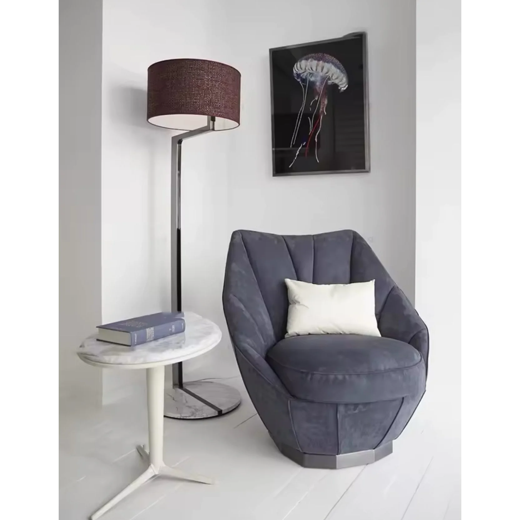 Modern Sculptural Metal Floor Lamp | Architectural Statement Piece | Red